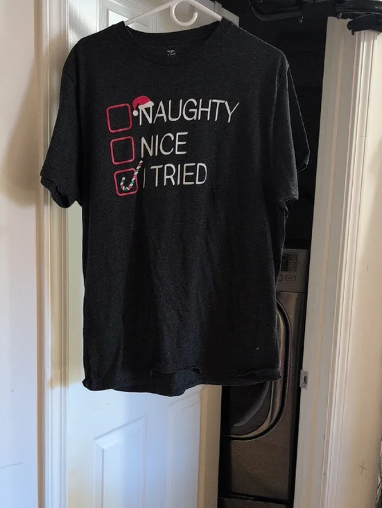 Black Holiday Graphic Tee - "Naughty Nice I Tried" XL Unisex - Picture 1 of 3